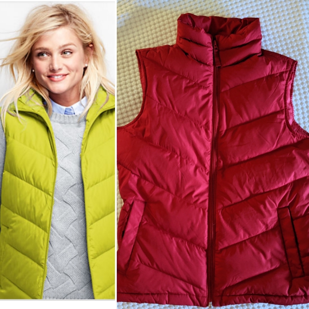 LAND'S END regular core down vest, rich red